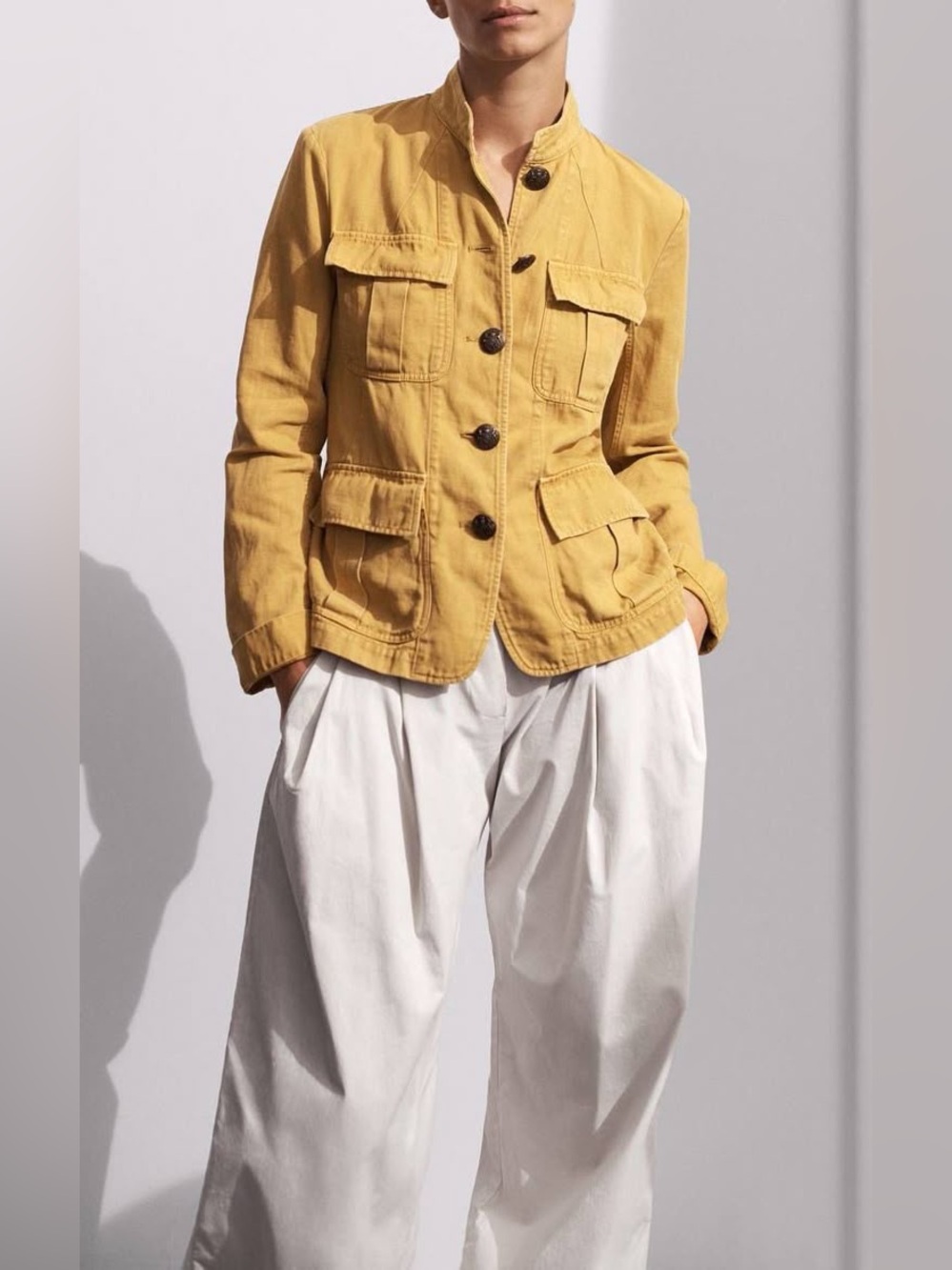 Nili Lotan Combre Utility Jacket in Mustard Yellow Sz XS